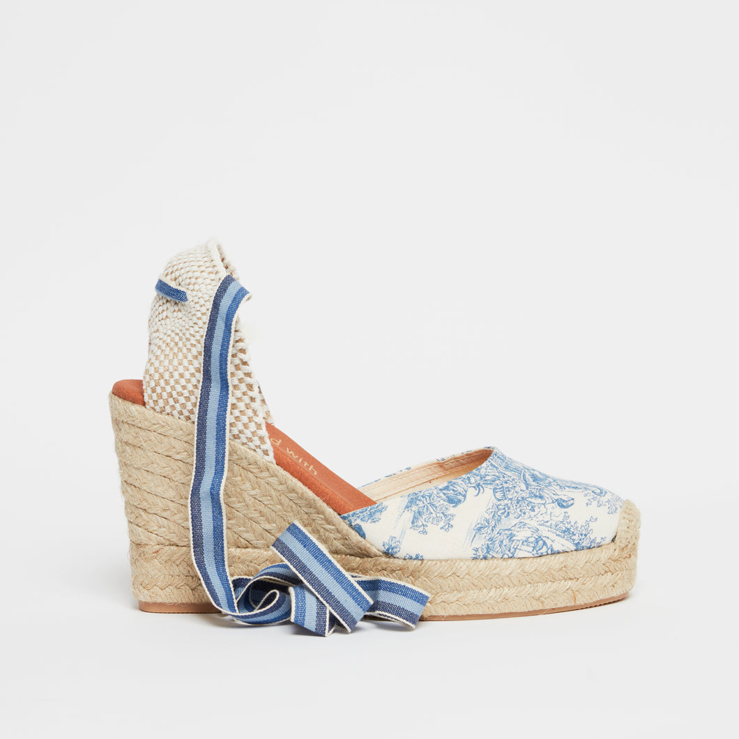 Toile de Jouy wedge espadrille