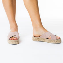 Load image into Gallery viewer, Pink handmade espadrilles sandals bare legs from astrid with 
