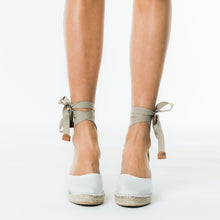 Load image into Gallery viewer, Cream wedge espadrilles with lacing from astrid with 

