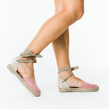 Load image into Gallery viewer, Pink handmade espadrilles sandals with laces
