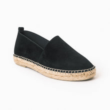 Load image into Gallery viewer, handgjorda svarta mocka espadriller från from astrid with 
