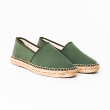 Load image into Gallery viewer, Green handmade espadrilles from astrid with i canvas
