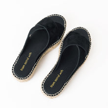 Load image into Gallery viewer, Black handmade suede espadrilles sandals slip in 
