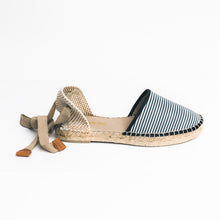 Load image into Gallery viewer, Blue white striped espadrilles sandals with laces
