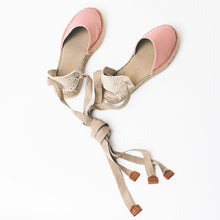 Load image into Gallery viewer, Pink handmade espadrilles sandals with tie strap from astrid with

