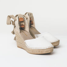 Load image into Gallery viewer, Cream espadrilles with wedge heel and lacing from astrid with 
