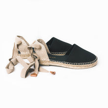 Load image into Gallery viewer, Black handmade espadrilles with laces from astrid with 

